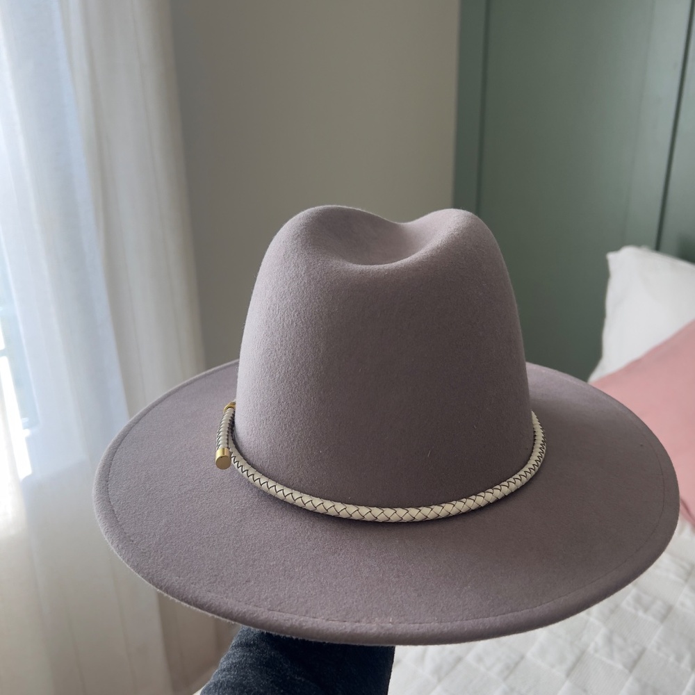 Gigi Pip Taupe Wool Felt Wide Brim Hat w/‎ Braided Band - Picture 11 of 12
